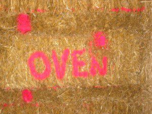 Bales Marked for Oven in straw bale wall