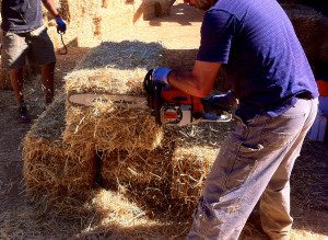 Chainsawing Straw Bale Ends