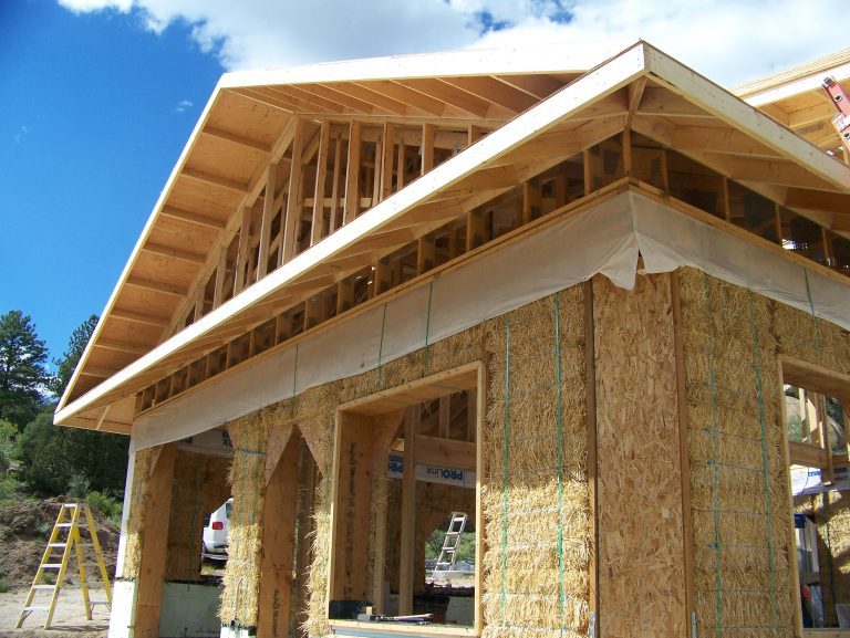 straw bale home in construction