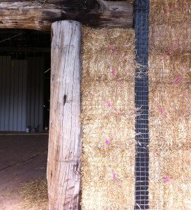 straw bale wall ready for plaster with felt