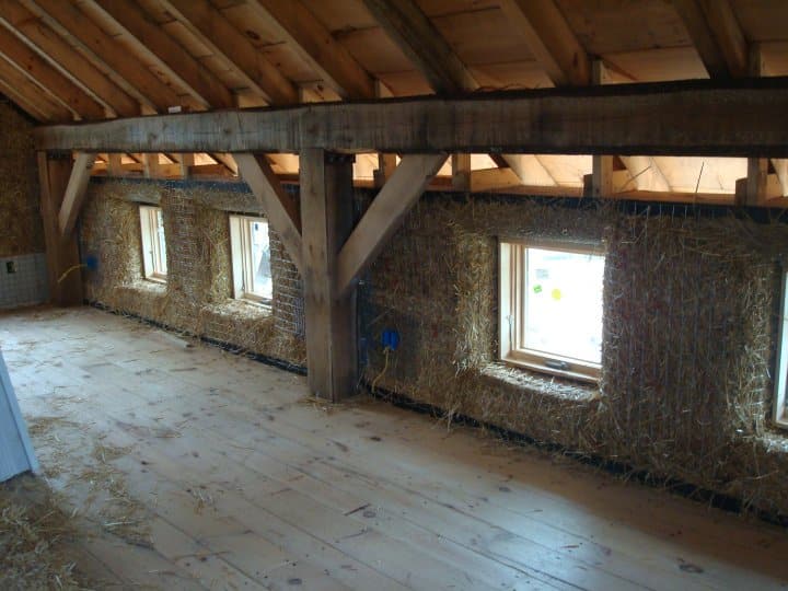 straw bale timber frame, or timber framing in straw bale home construction.