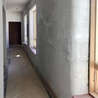 covered hall floor scratch coat of plaster, plaster prep