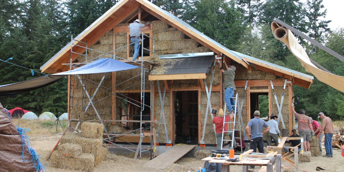 strawbale cottage in construction