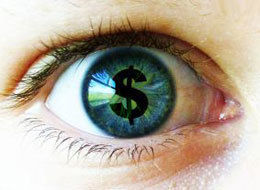 dollar sign in an eyeball