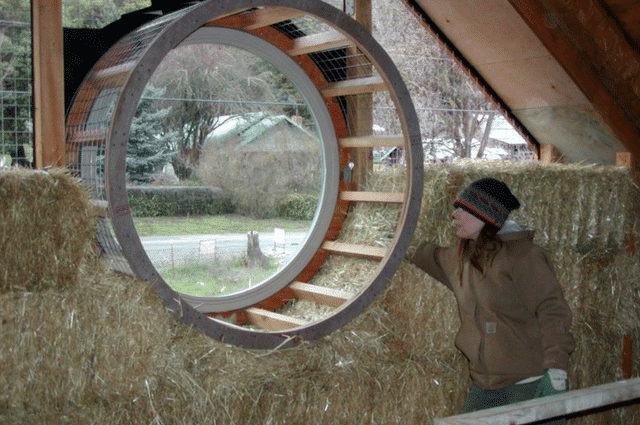 straw bale round window